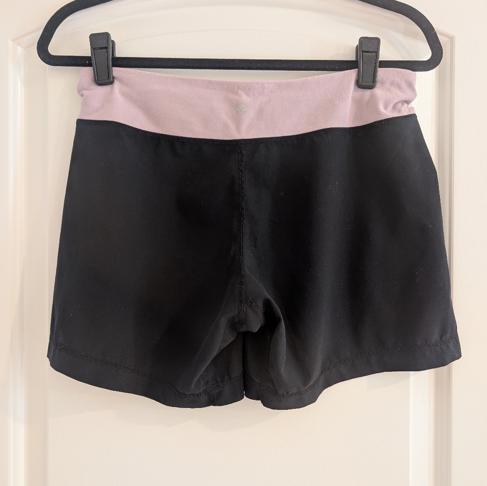 lululemon athletica Black Athletic Shorts With Light Purple Waist Band